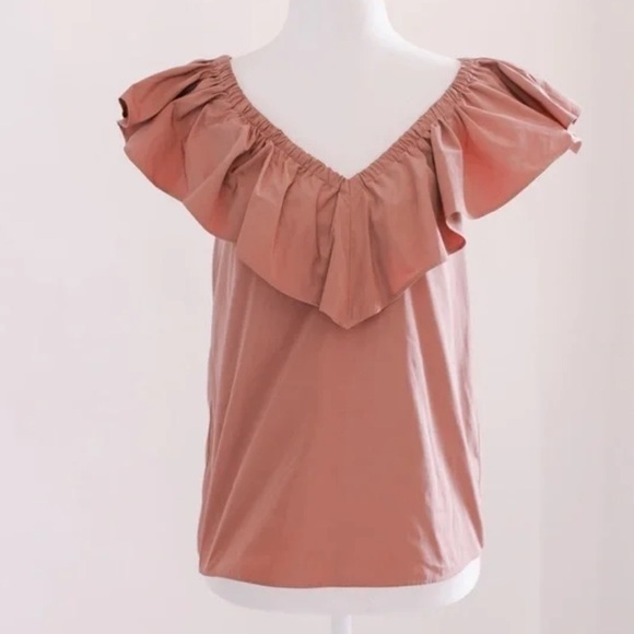 EXPRESS Dusty Rose V-Neck Ruffle Top - Picture 2 of 4